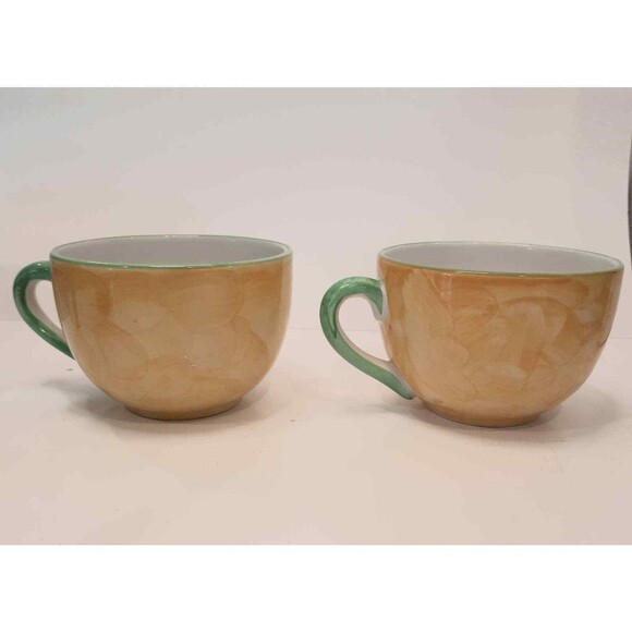 Retired zrike cappacino/coffee mugs hand painted yellow with strawberies - Picture 3 of 7